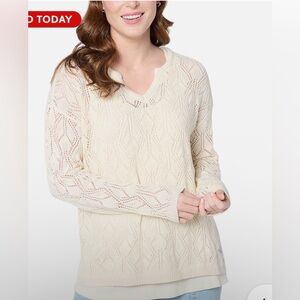 Peace Love World Women's Boheme Open-Stitch Novelty Sweater Pristine